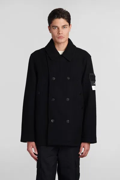 Stone Island Coat In Black Wool