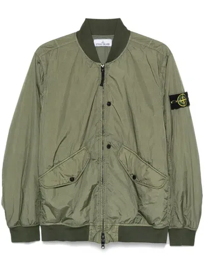 Stone Island Coated Bomber Jacket In Green