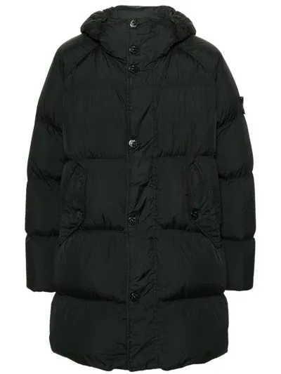 Stone Island Compass-badge Hooded Padded Coat In Black