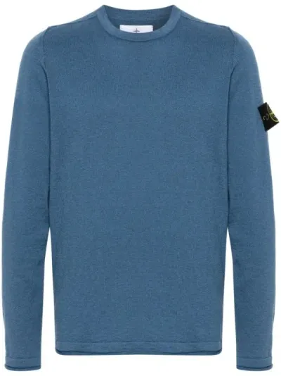 Stone Island Compass-badge Rolled-trim Jumper In Blu