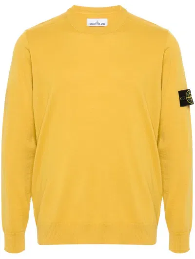 Stone Island Compass-badge Cotton Jumper In Dark Yellow