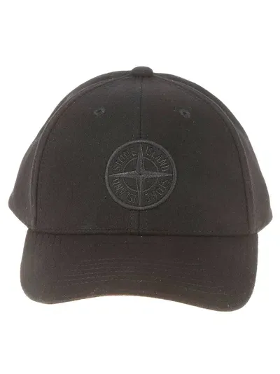 Stone Island Compass Embroidered Curved Peak Cap In Black