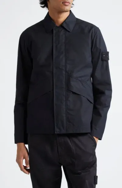 Stone Island Compass Logo Cotton Twill Shirt Jacket In Black