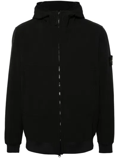 Stone Island Compass-logo Zip-up Jacket In Nero