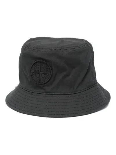 Stone Island Compass-motif Cotton Bucket Hat In Black