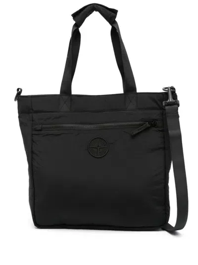 Stone Island Compass-motif Tote Bag In Black