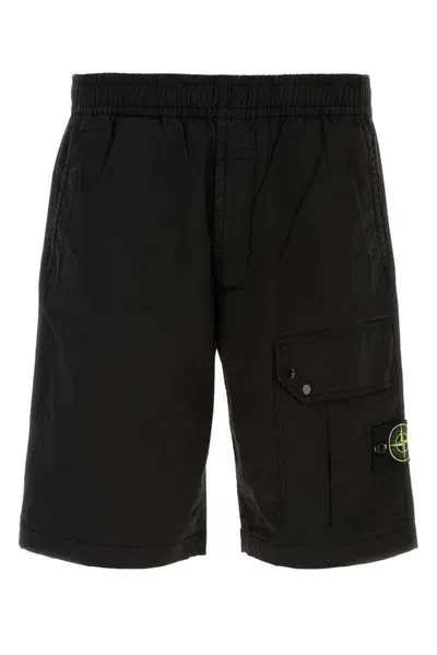 Stone Island Compass Patch Bermuda Shorts In Black