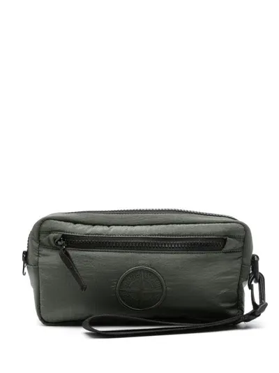 Stone Island Compass-patch Clutch Bag In Green