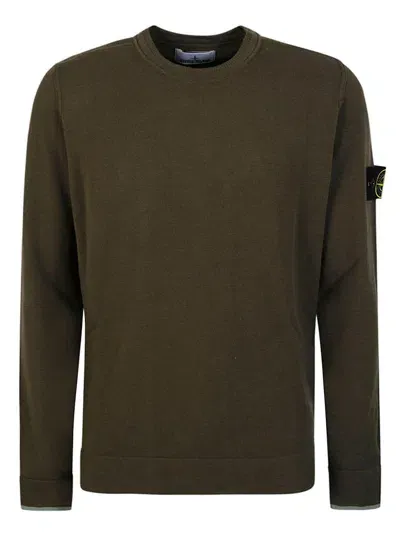 Stone Island Compass Patch Crewneck Jumper In Green