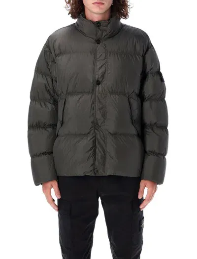 Stone Island Compass Patch Down Jacket In Grau