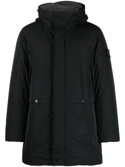 Stone Island Compass-patch Padded Coat In Black