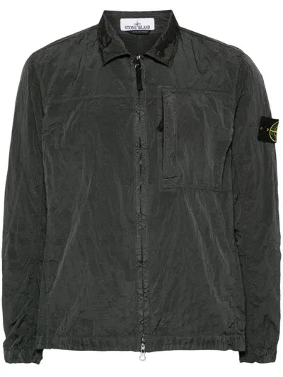 Stone Island Compass-patch Shirt Jacket In Grey