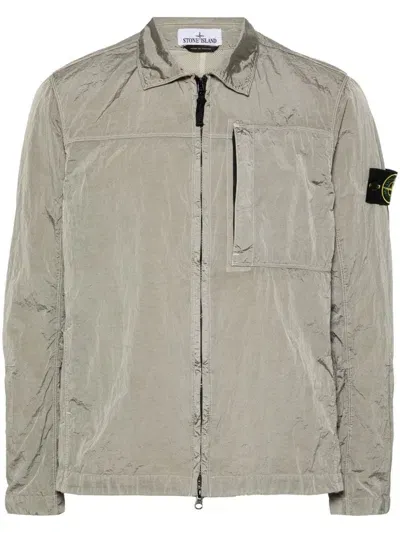 Stone Island Compass-patch Shirt Jacket In Grey