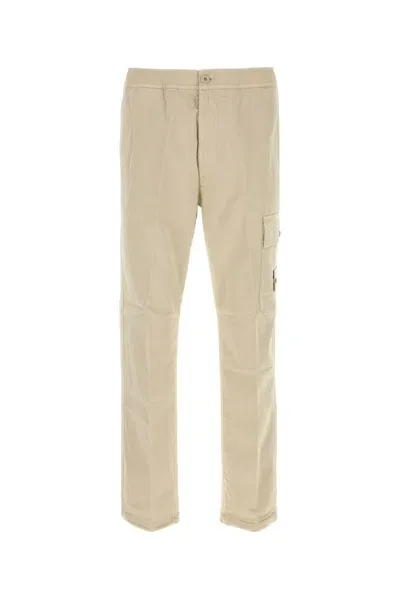 Stone Island Compass Patch Straight Leg Pants In Beige