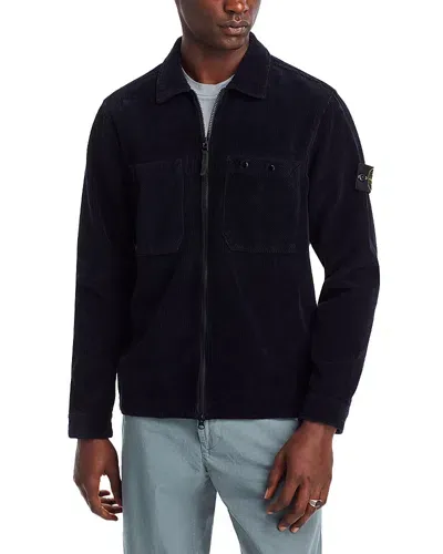 Stone Island Corduroy Full Zip Jacket In Navy Blue