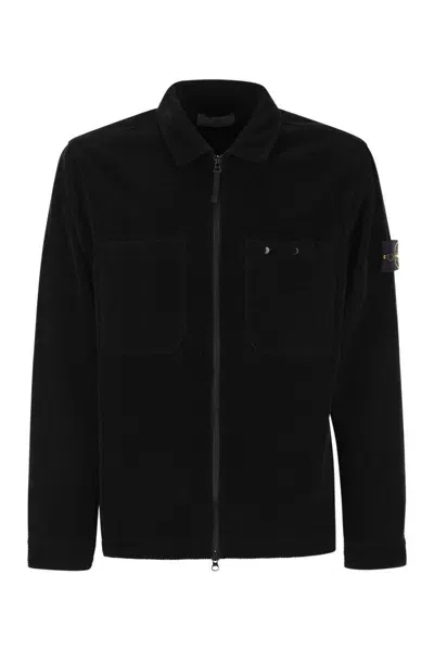 Stone Island Logo Patch Zipped Jacket In Blue