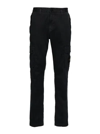 Stone Island Cotton Cargo Trousers With Pockets In Blue