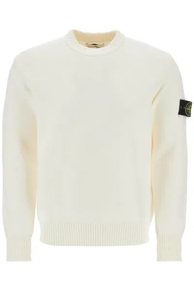 Stone Island Cotton Stretch Pullover Sweater In White