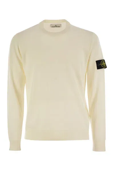 Stone Island Crew-neck Sweater In Virgin Wool In Beige