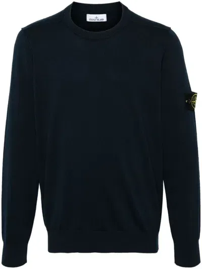 Stone Island Logo Patch Crewneck Jumper In Blue