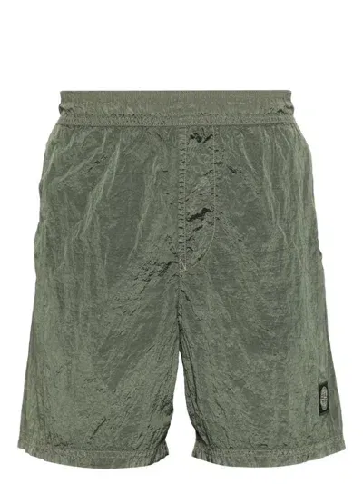 Stone Island Crinkled Swim Shorts In Green