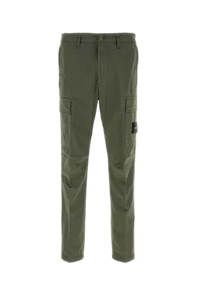 Stone Island Dark Green Stretch Cotton Cargo Pant In Muschio