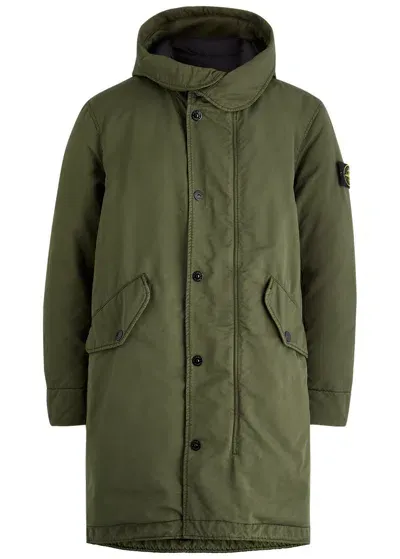 Stone Island Logo-appliquéd David-tc Hooded Down Jacket In Green