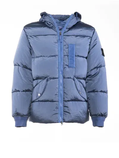 Stone Island Down Jacket With Logo On The Sleeve In Dark Blue