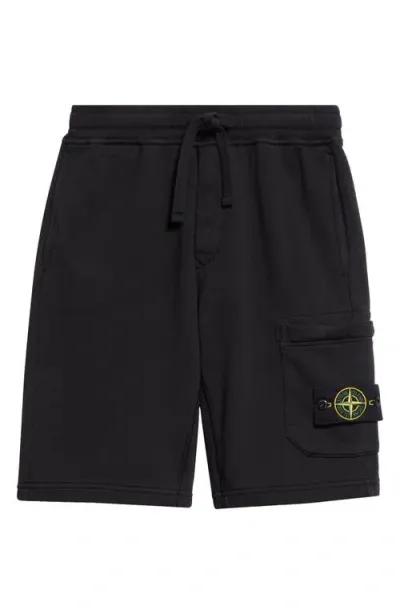 Stone Island Fleece Drawstring Cargo Shorts In Black