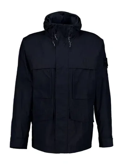 Stone Island Ghost Drawstring Hooded Jacket In Navy