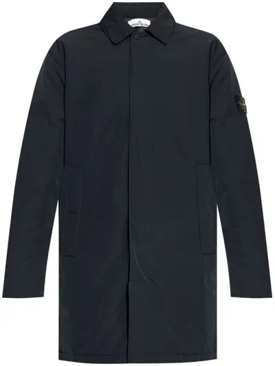 Stone Island Micro-twill Primaloft-padded Coat In Navyblue