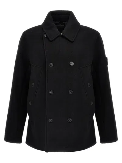 Stone Island Heavy Melton Ghost Piece Coat In Black