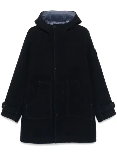 Stone Island Hooded Coat In Blue