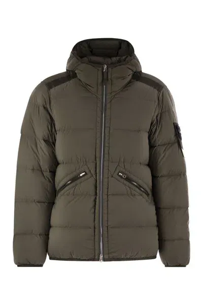 Stone Island Hooded Down Jacket In Green