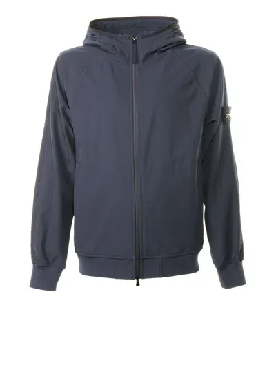 Stone Island Jacket With Trimmed Hood And Zip In Navy Blue