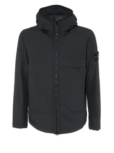 Stone Island Jacket With Zip And Hood In Black