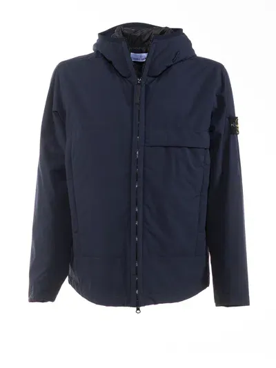 Stone Island Jacket With Zip And Hood In Navy Blue