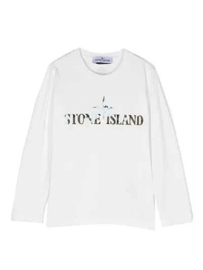 Stone Island Junior Logo-print Cotton T-shirt In 白色