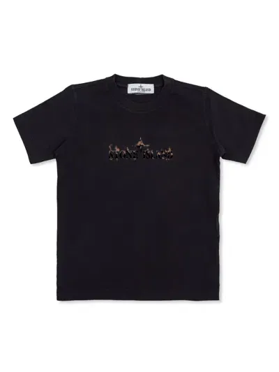 Stone Island Junior Kids' Compass-print Cotton T-shirt In Black