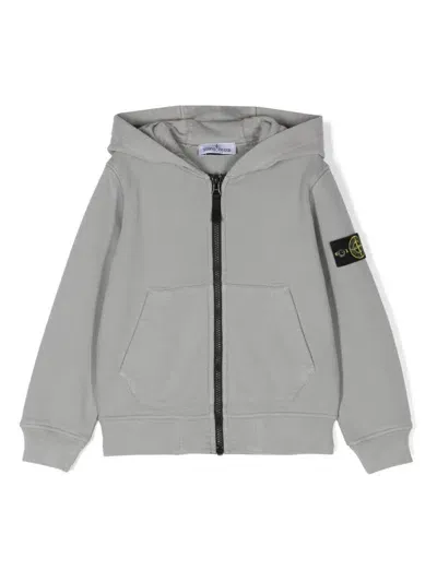 Stone Island Junior Kids' Compass-badge Zipped Hoodie In Grey