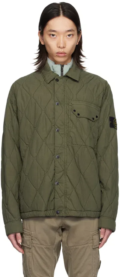 Stone Island Khaki Quilted Jacket In V0059 Musk