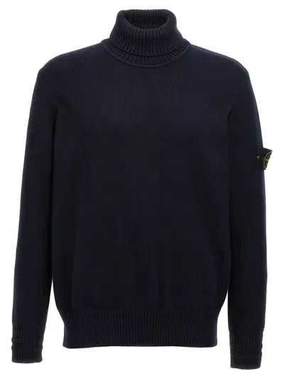 Stone Island Logo Badge Turtleneck Sweater In Blue