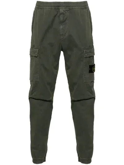 Stone Island Logo Cotton Cargo Trousers In Green