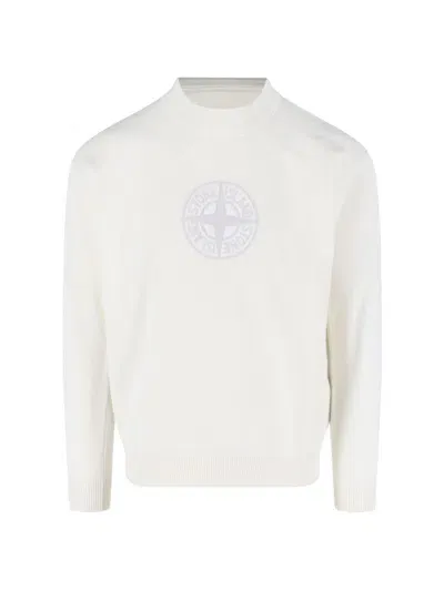 Stone Island Logo Crewneck Sweatshirt In Cream