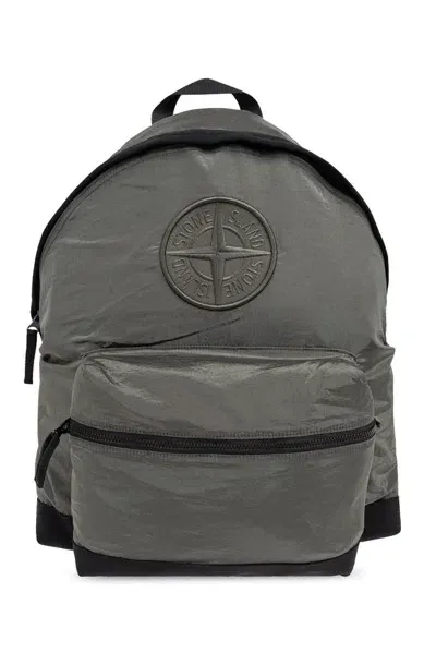 Stone Island Logo Embroidered Backpack In Logo Patch On The Front