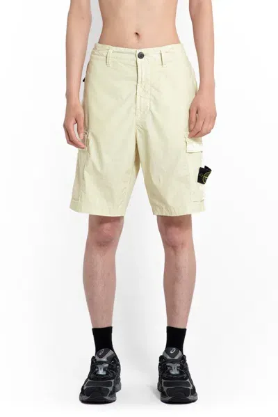 Stone Island Logo Patch Bermuda Shorts In Beige