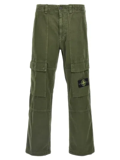 Stone Island Logo Patch Cargo Pants In Green