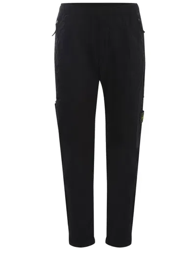 Stone Island Logo Patch Cargo Trousers In Black