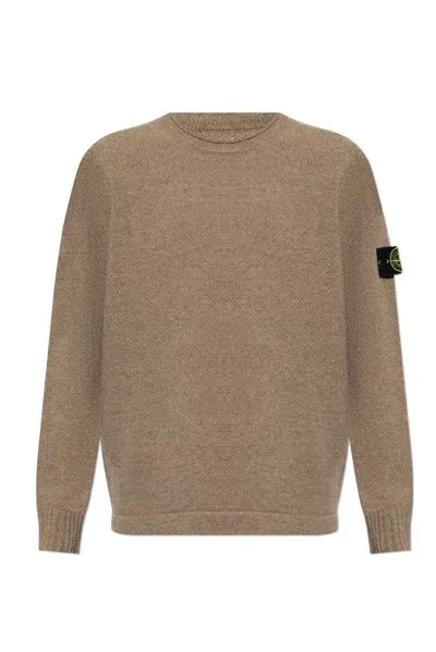 Stone Island Logo Patch Crewneck Sweater In Brown