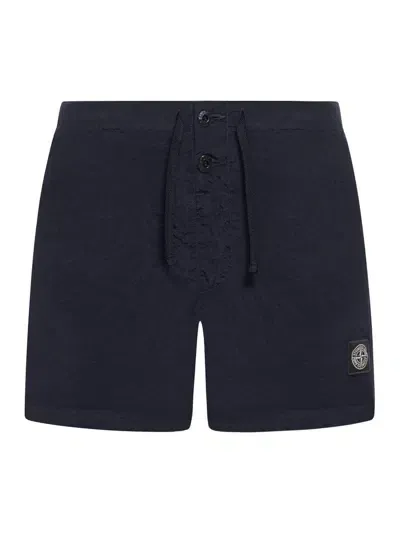 Stone Island Logo Patch Drawstring Shorts In Blue